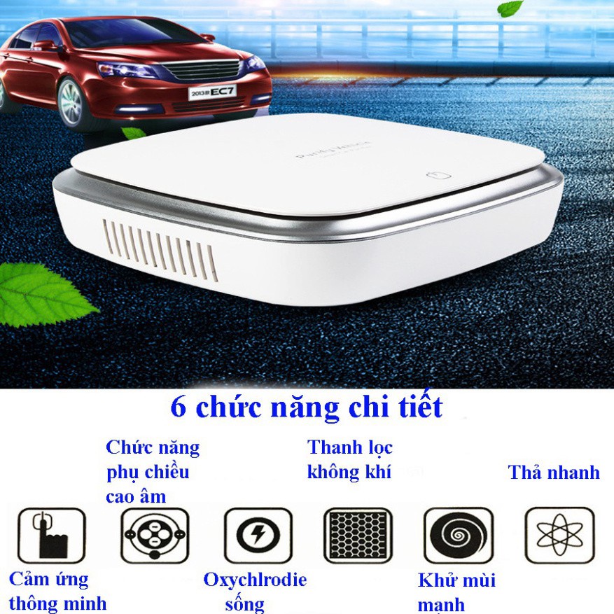 Máy lọc không khí ô tô, xe hơi, chống say xe, lọc bỏ khói và bụi mịn PM2.5 và tạo ion và khử mùi hôi - Bảo hành 6 Tháng.