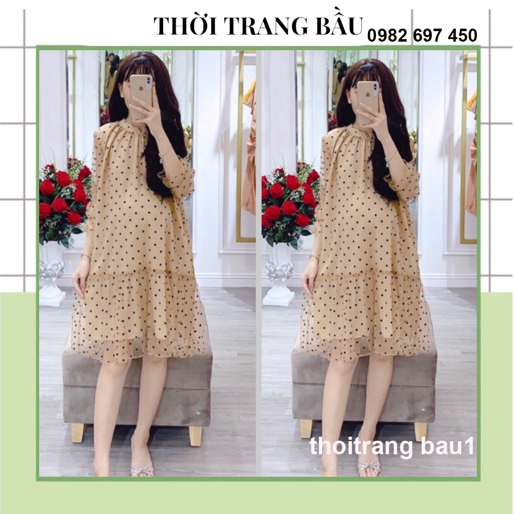 [thoitrangbau1 V249] VÁY BẦU TIỂU THƯ-ĐẦM BÀU DỰ TIỆC, CÔNG SỞ THIẾ KẾ DÁNG XUÔNG ĐUÔI CÁ CHẤM BI VOAN TƠ 2 LỚP CỰC XINH