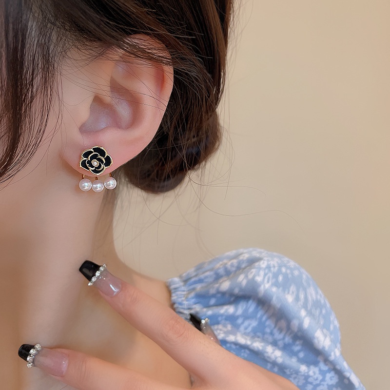 Bông Tai Mạ Bạc 925 Hình Hoa / Bướm Đính Ngọc Trai Phong Cách Hàn Quốc Thanh Lịch Cho Nữ