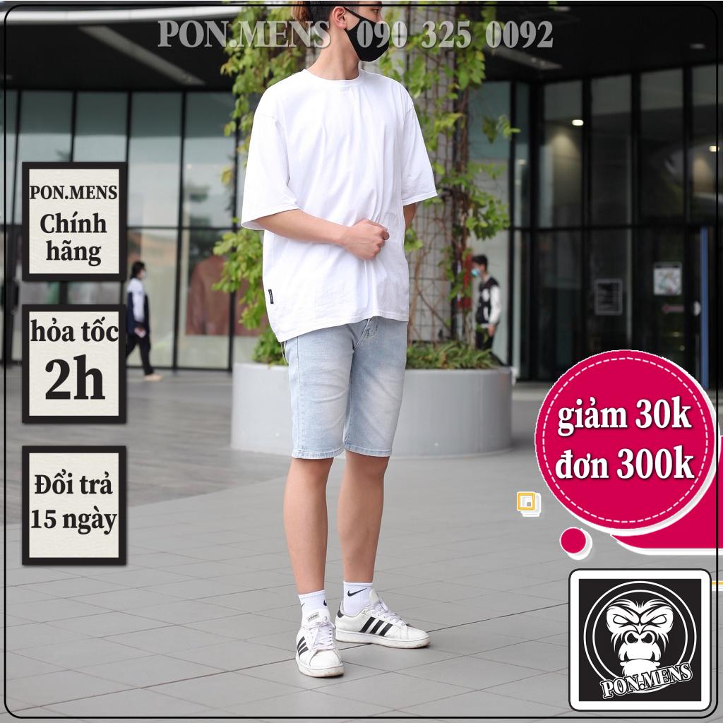 Quần short ngố jean đùi chất bò nam màu xanh ghi trơn co giãn tốt VNXK Pon.mens