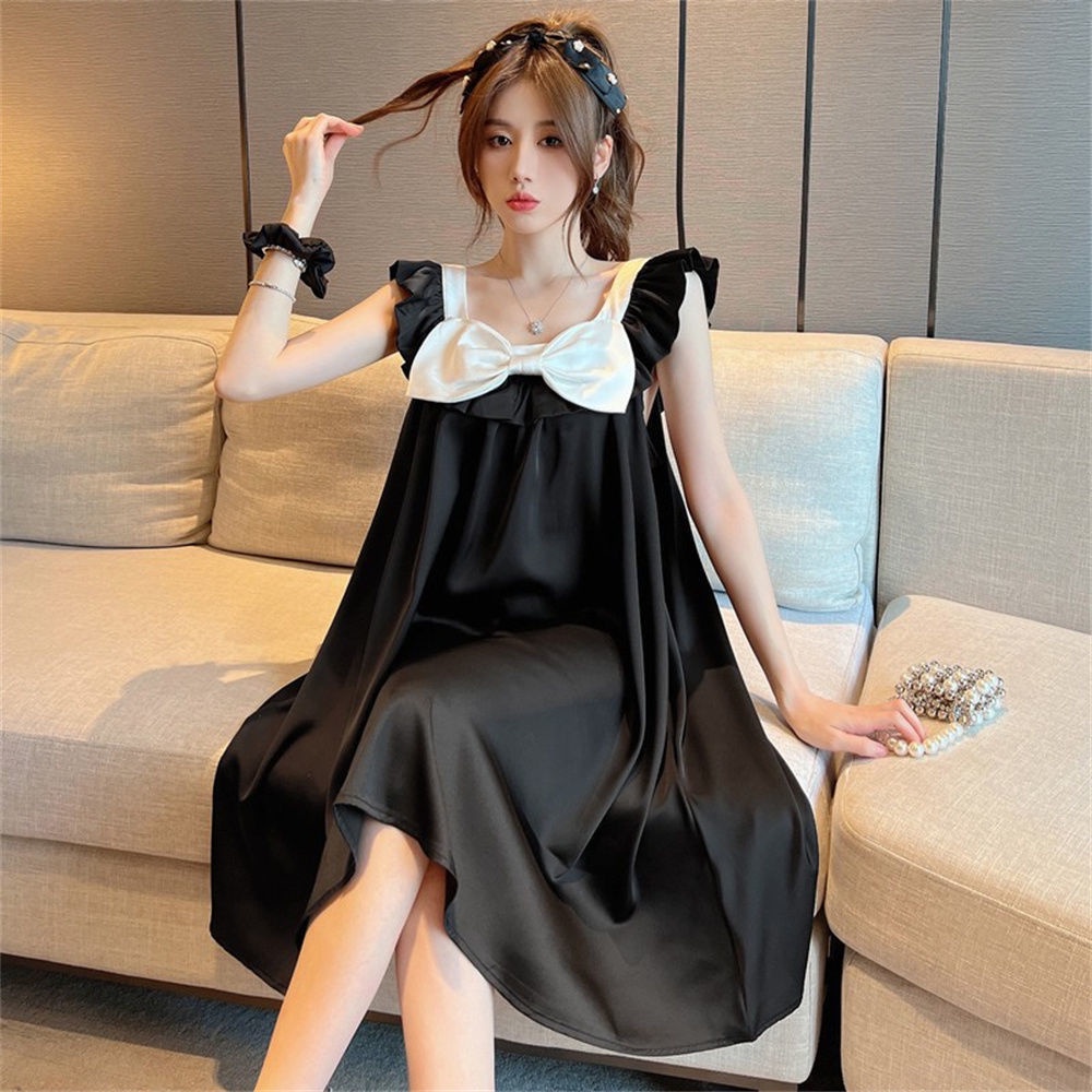 Đầm Ngủ Dáng Rộng Đính Nơ Phong Cách Hàn Quốc Thời Trang Mùa Hè Mới Cho Nữ