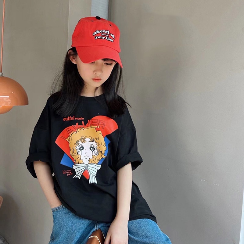 Áo thun cotton AMILA tay ngắn cổ tròn thoáng khí in họa tiết hoạt hình thời trang mùa hè cho nam nữ