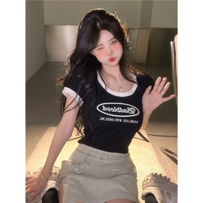 Áo Thun Ngắn Tay Cổ Chữ U Ôm Dáng Thời Trang Mùa Hè Hàn Quốc Hàng Mới Dành Cho Bạn Nữ