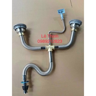 Hệ thống thoát nước nhà bếp đôi -xi phông, ống thoát nước bồn rửa chén inox 110mm