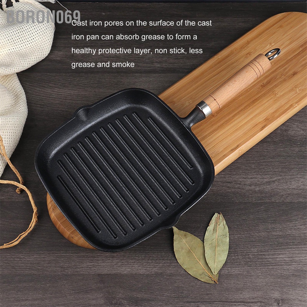 Chảo Nướng Thịt Bbq Bằng Sắt Tay Cầm Gỗ Đa Năng