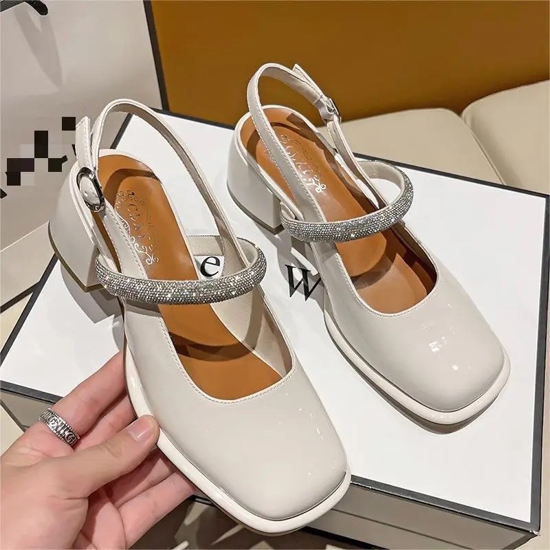 Giày pan hở gót xoàn cộng 5cm siêu phẩm 2 màu chất da bóng 2023