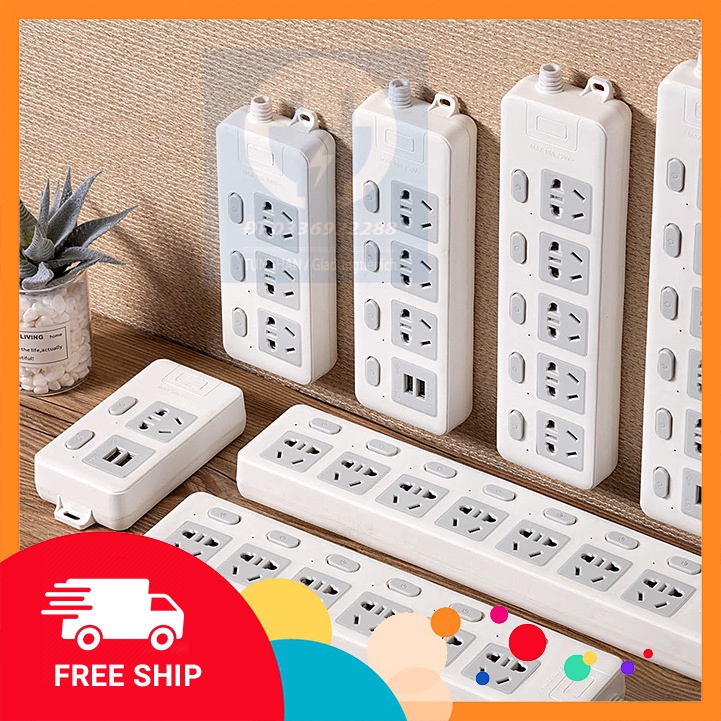 Ổ cắm điện đa năng thông minh tích hợp cổng xạc USB 5v-2.0A kèm công tắc 1.5m - 2m dây 10A 220-250V