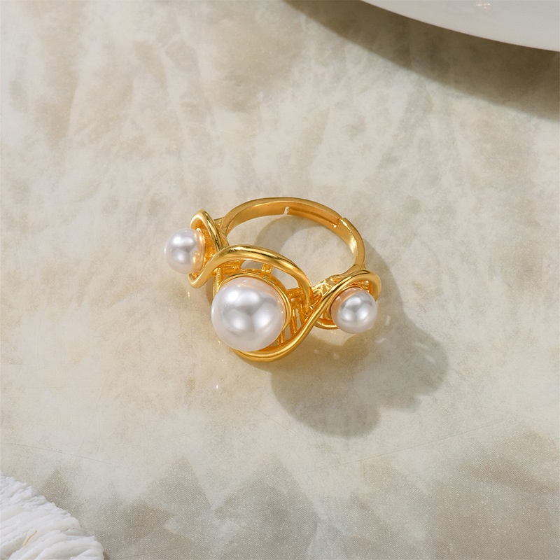 Nhẫn hở DREJEW hình học đính ngọc trai thời trang cá tính cho nữ