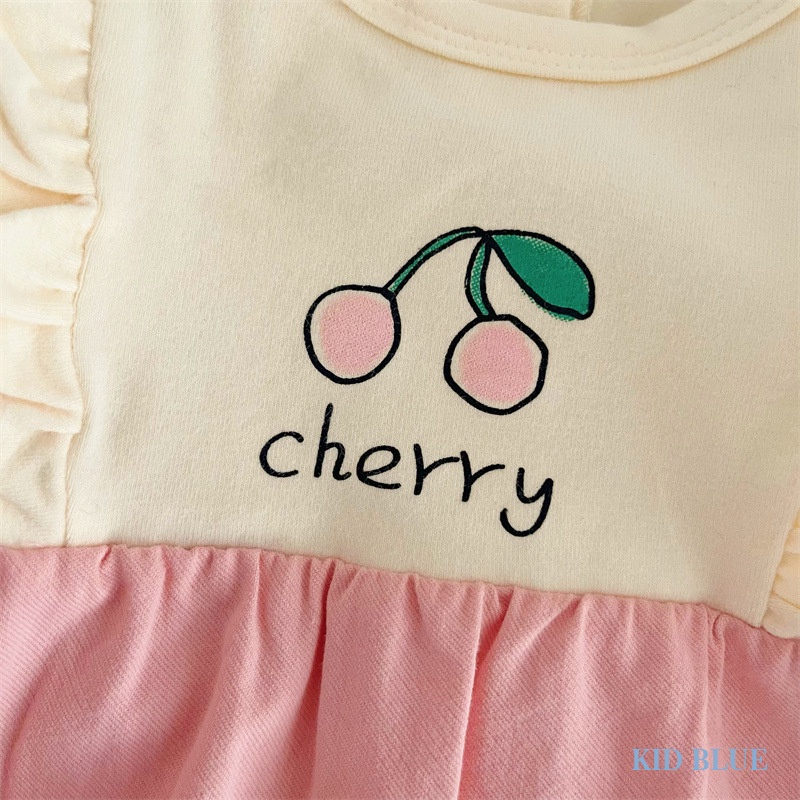 Áo Thun Tay Dài Cổ Tròn In Hình Quả Cherry Dễ Thương Dành Cho Bé Gái