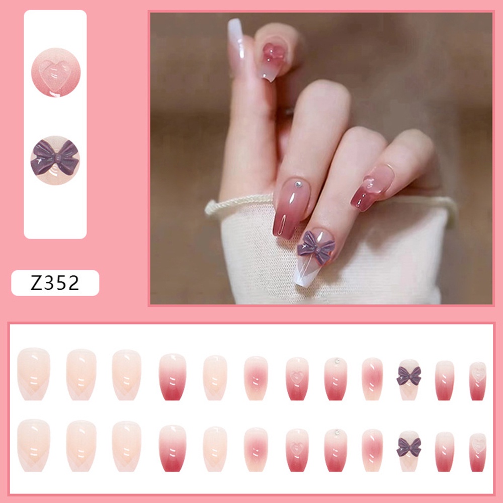 Bộ 24 Móng Tay Giả Đính Đá Màu Gradient Thời Trang