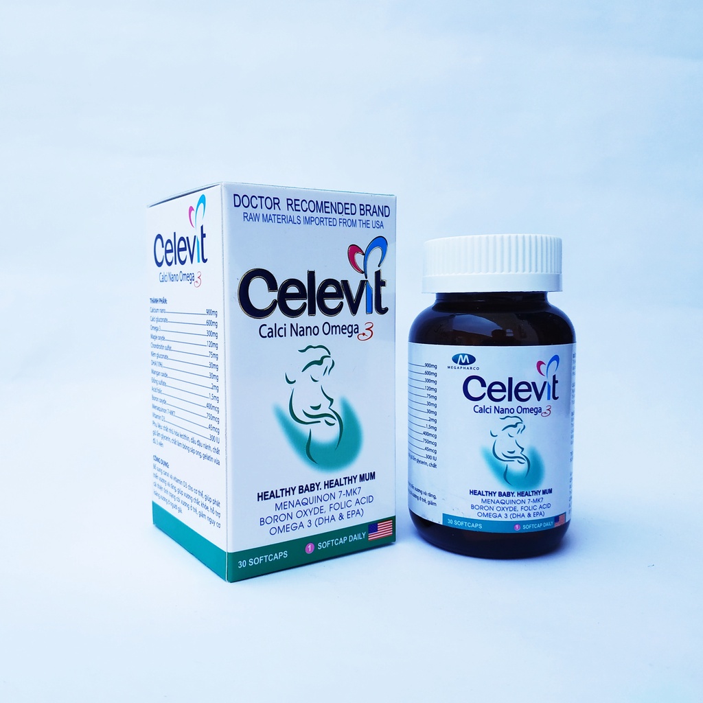 Viên Uống Bổ Sung Canxi Cho Mẹ Bầu - Ngày Dùng 1 Viên Duy Nhất - Celevit Calcium Nano Omega 3 - Lọ 30 Viên