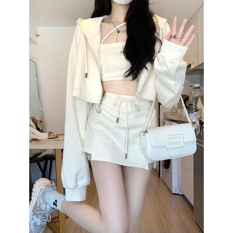 Set Áo Hoodie Và Chân Váy Ngắn Hai Dây Phong Cách Hàn Quốc Thời Trang Xuân Hè 2023 Mới
