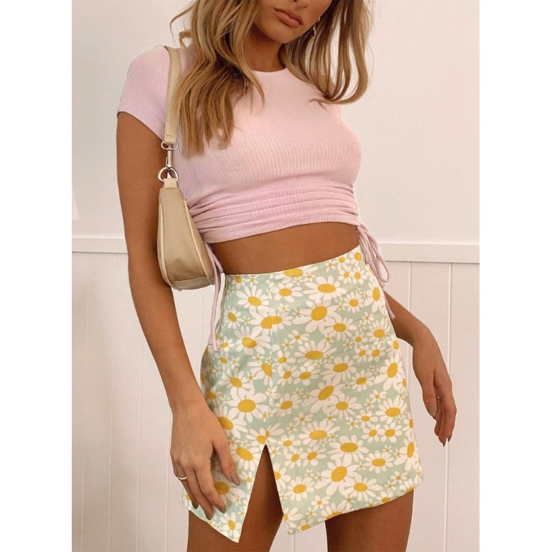 Xiangbao Áo Crop Top Dệt Kim Mỏng Tay Ngắn Cổ Tròn Dây Rút Bên Hông Màu Trơn Gợi Cảm Mùa Hè Cho Nữ