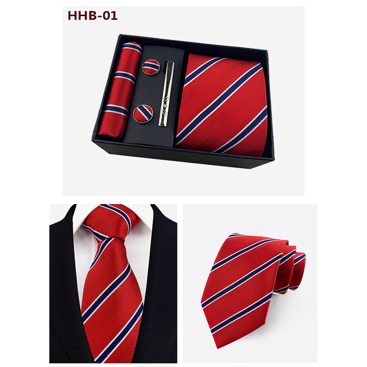 Hộp quà EFAN gồm cà vạt + khăn tay + khuy măng sét nhiều màu trang trọng cho nam