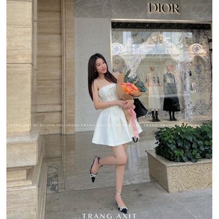 ĐẦM DÂY TRẮNG VIỀN REN EO