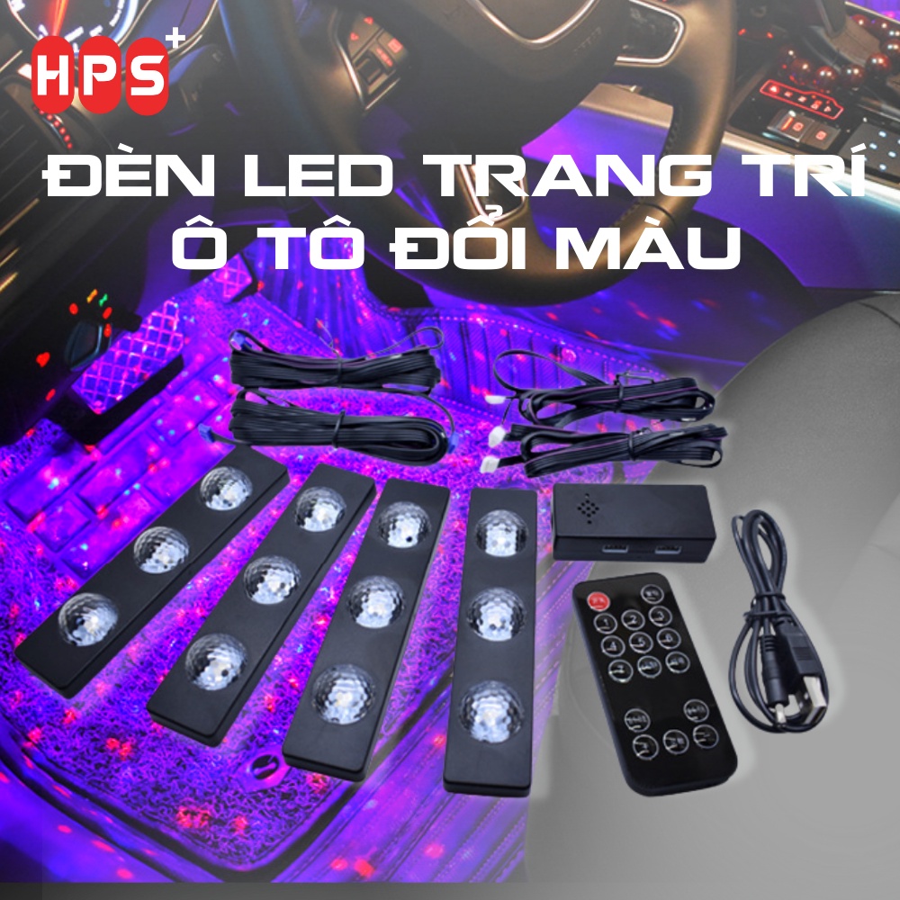 Đèn LED trang trí nội thất xe hơi 7 chế độ sáng, Đèn LED gầm ghế ô tô nháy theo nhạc , có điều khiển từ xa