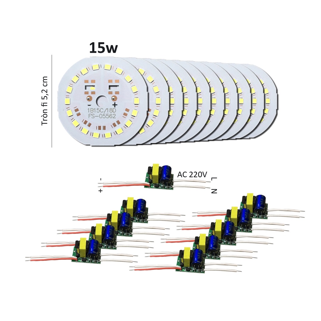 10 Bảng bo vỉ mạch Led 15w siêu sáng 18 mắt chip Led 2835 kèm nguồn driver AC220V Posson MLB-15x