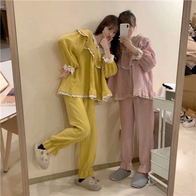 (Order) Set bộ đồ ngủ dài tay chấm bi cute