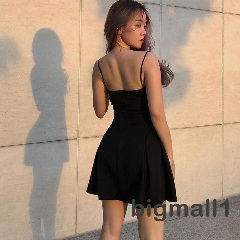 Big Topmall Đầm Không Tay Xếp Ly Màu Trơn Size S M L 0TE2