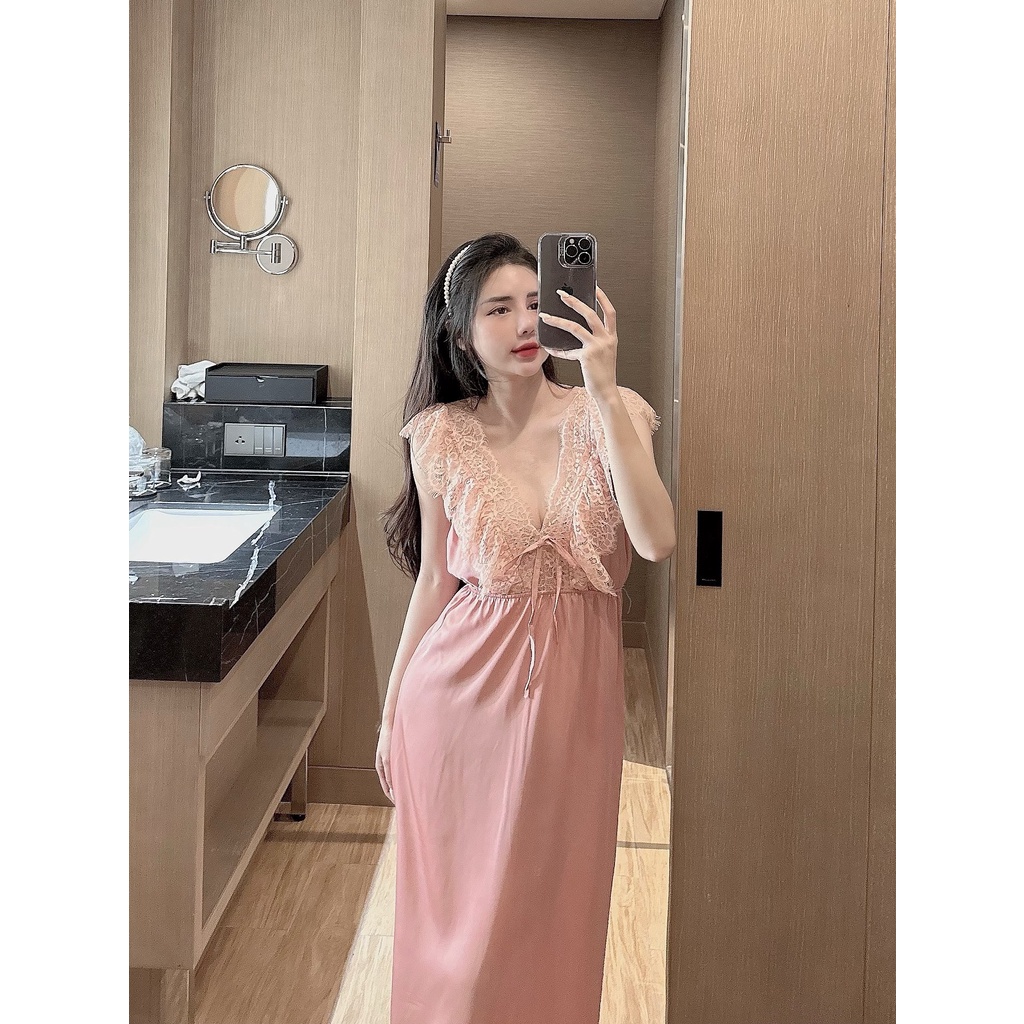Đầm sexy ren dáng dài xinh xắn, hàng thiết kế có mút ngực