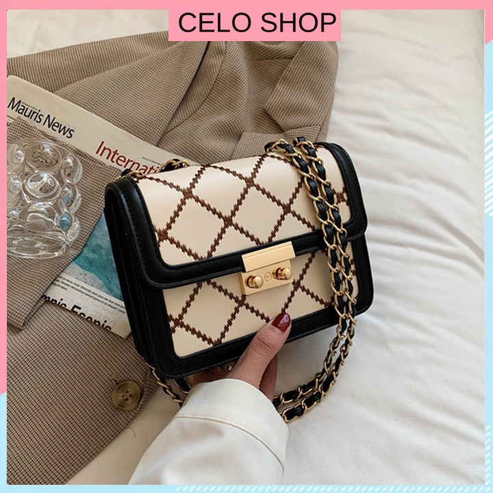 Túi xách nữ đeo chéo vân caro cá tính Celo Shop đeo vai phối họa tiết đi chơi du lịch thanh lịch