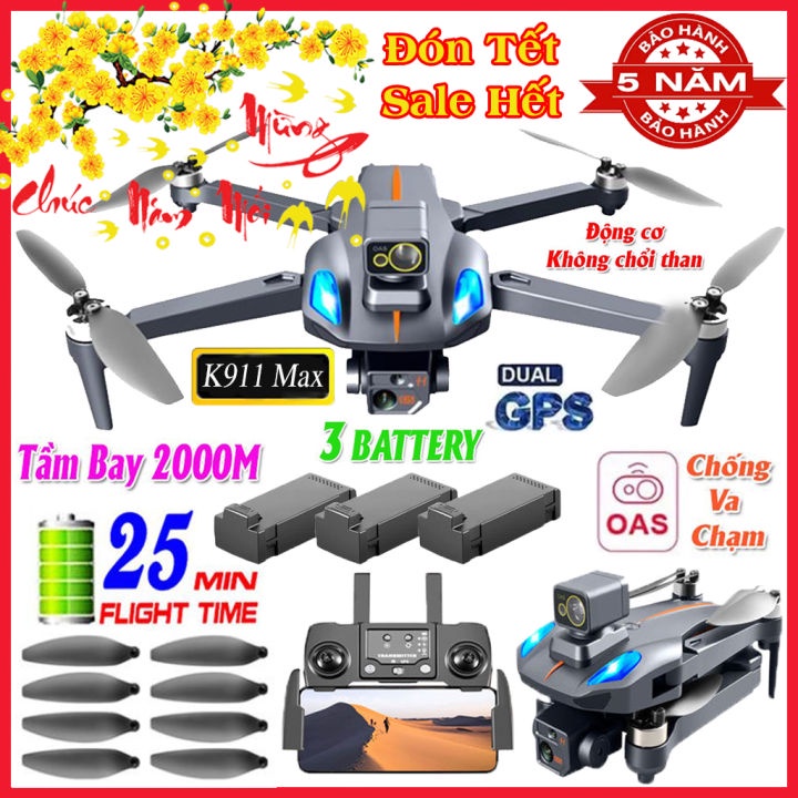 ⚡️Mới 2023⚡️Drone Camera 8K K911 Max GPS, Flycam Động Cơ Không Chổi Than, Cảm Biến Xoay 360, Bay 25 Phút, Mới 2023