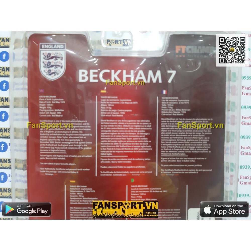 Tượng cầu thủ bóng đá David Beckham 7 England 2005 2006 2007 home white FT Champs 4-4-2