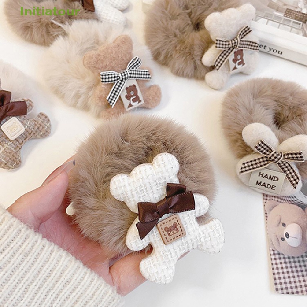 Dây Buộc Tóc Cao Su Đính Lông Trắng Hình Tai Thỏ Và Gấu Đáng Yêu Thời Trang Cho Nữ