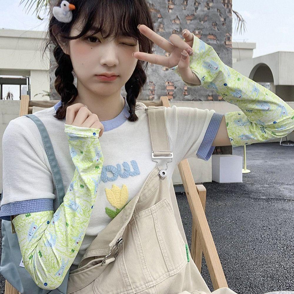 LOMBARD Găng Cánh Tay Đánh Golf Co Giãn Chống Tia UV In Họa Tiết Hoạt Hình Động Vật Xinh Xắn Cho Nữ