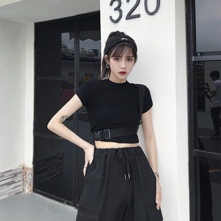 {ẢNH THẬT 4 ẢNH CUỐI} {ORDER} Áo croptop thun gân ngắn tay ôm belt ulzzang street style Hàn