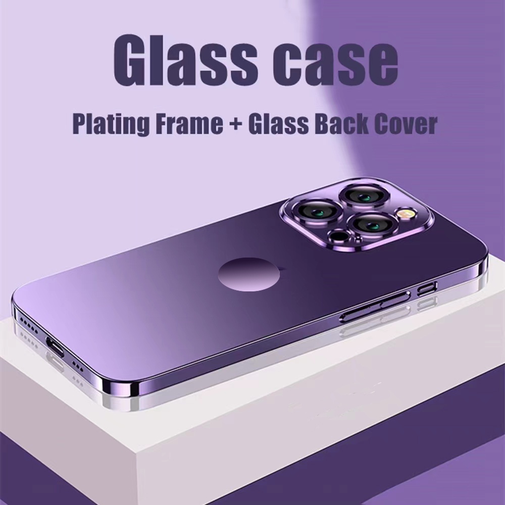 Ốp Điện Thoại Mặt Kính Cứng Màu Tím Cho iPhone 14 PRO Max 13 12 11 PRO Max 13 14 PRO 14 Plus