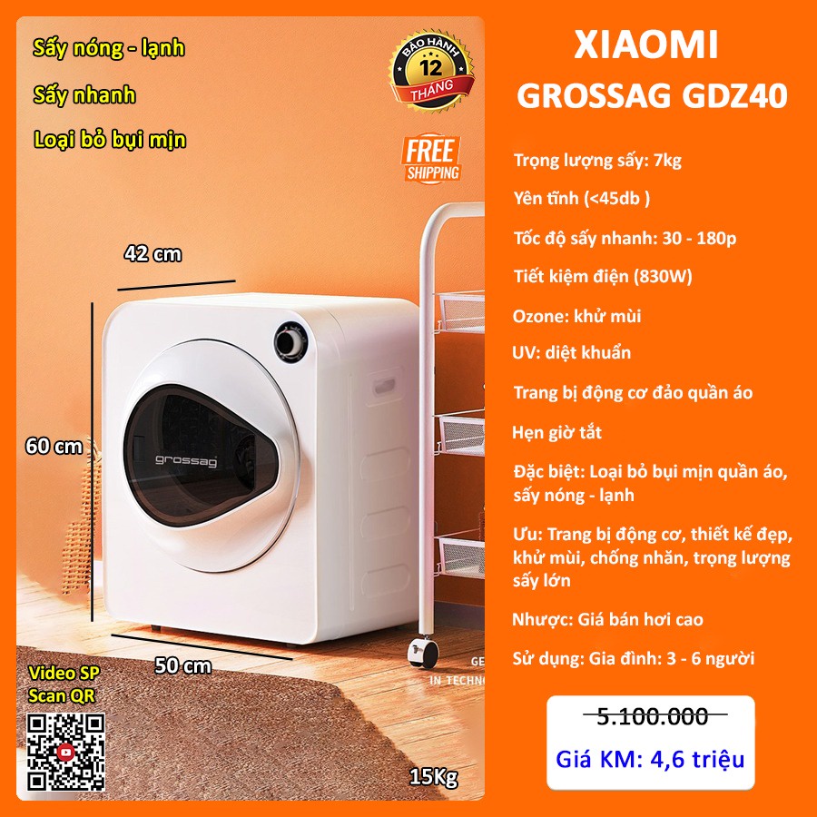 Máy Sấy Quần Áo Xiaomi Grossag GDZ40 7kg và Máy sấy quần áo 2Good GB100 4kg - Befoyo