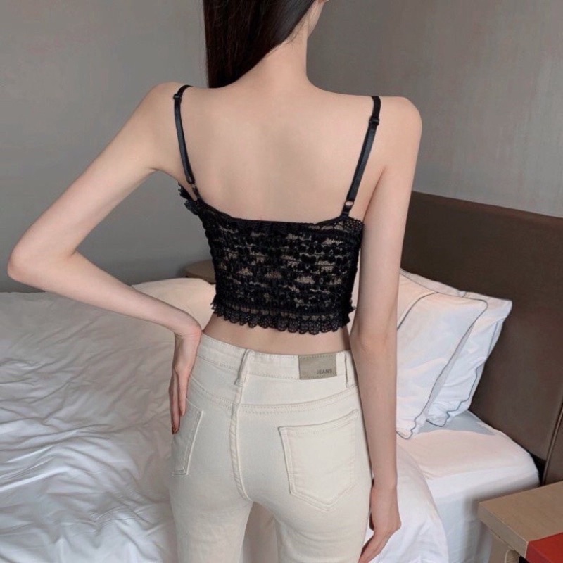 Áo bra ren hoa nhí 1 màu đen, trắng đính hạt bo chun M35.