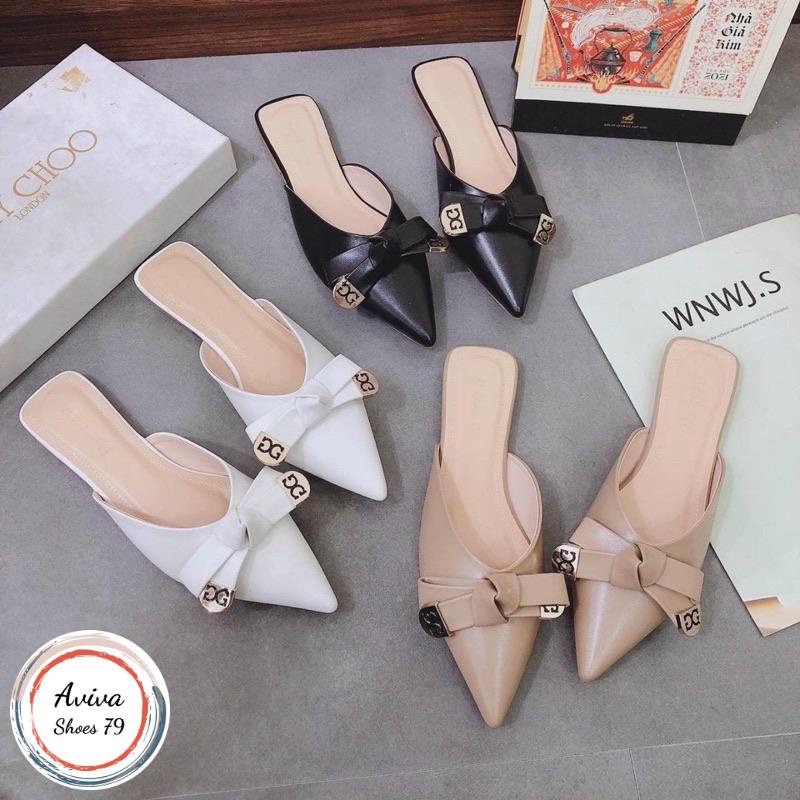 Giày sục bệt mũi nhọn khoá nơ GG h2stroe chất da xinh xắn siêu hót