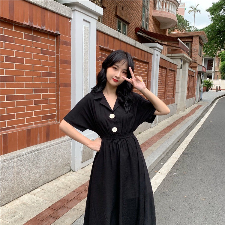 Đầm Tay Ngắn Dáng Rộng Màu Sắc Đơn Giản Phong Cách Hàn Quốc Thời Trang Mùa Hè Xinh Xắn Cho Nữ