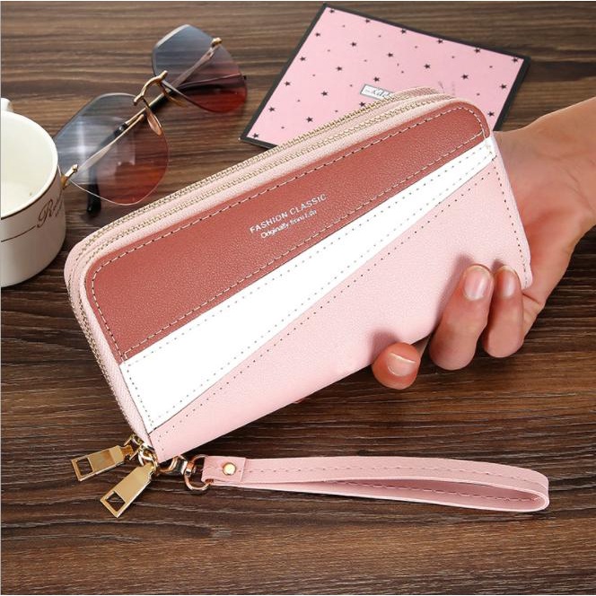 Ví dài cầm tay Unisex 2 ngăn khóa kéo lớn kiểu dáng thời trang