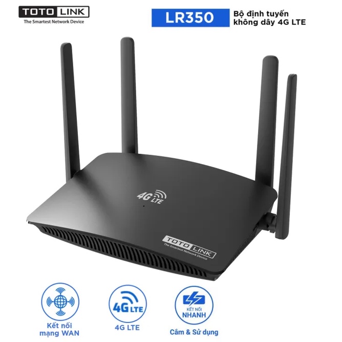 Bộ Phát Wifi Di Động 4G LTE TOTOLINK LR350 Phát Wifi từ Sim - Bảo hành 24 tháng Chính hãng