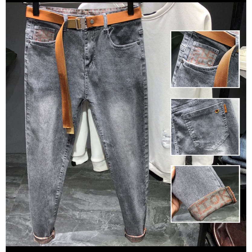 Quần Jean Dài Dáng Ôm Co Giãn Thoải Mái Cá Tính Kiểu Hàn Quốc Cho Nam