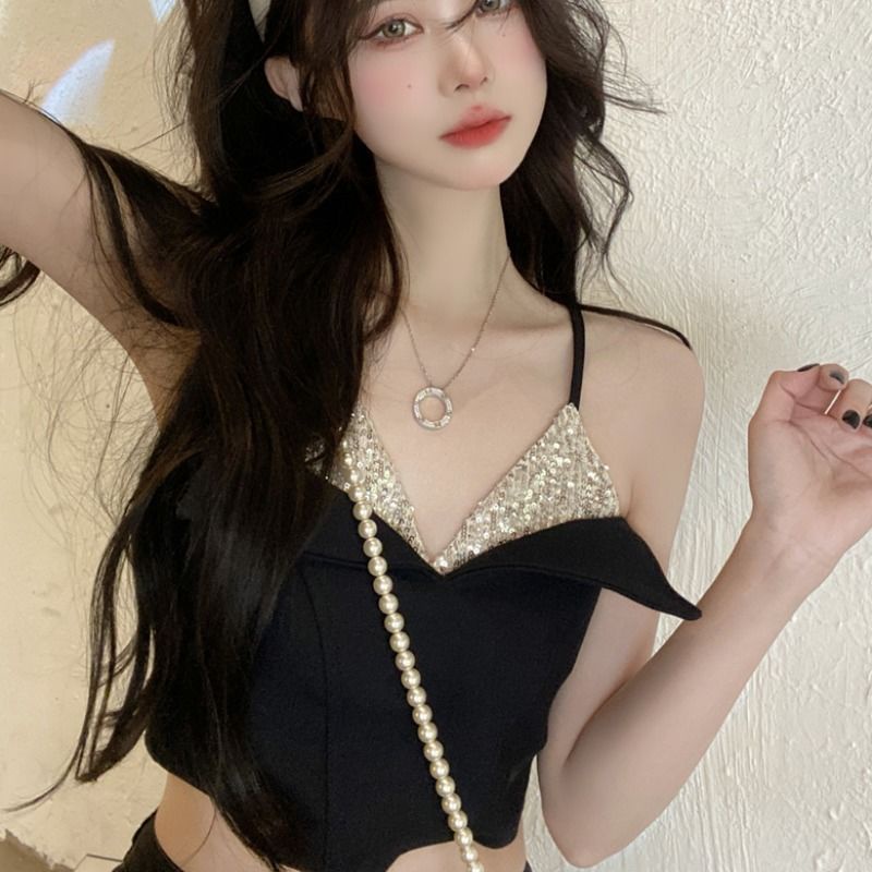 Pure Desire Hot Girl Áo Ống Hai Dây Nhỏ Đính Kim Sa Độc Đáo Gợi Cảm Mặc Ngoài Trời Mùa Hè Cho Nữ010351