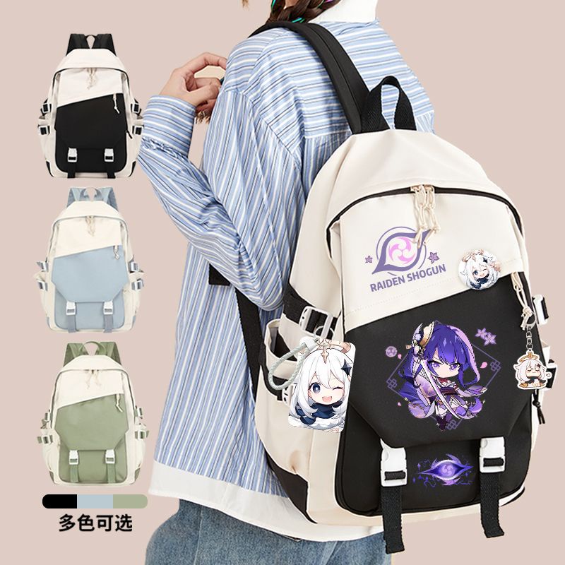 Genshin Impact Raiden Shogun anime co-branded peripheral school bags for third to sixth grade men and women junior and senior high school large capacity shoulder bags trendy and versatile
