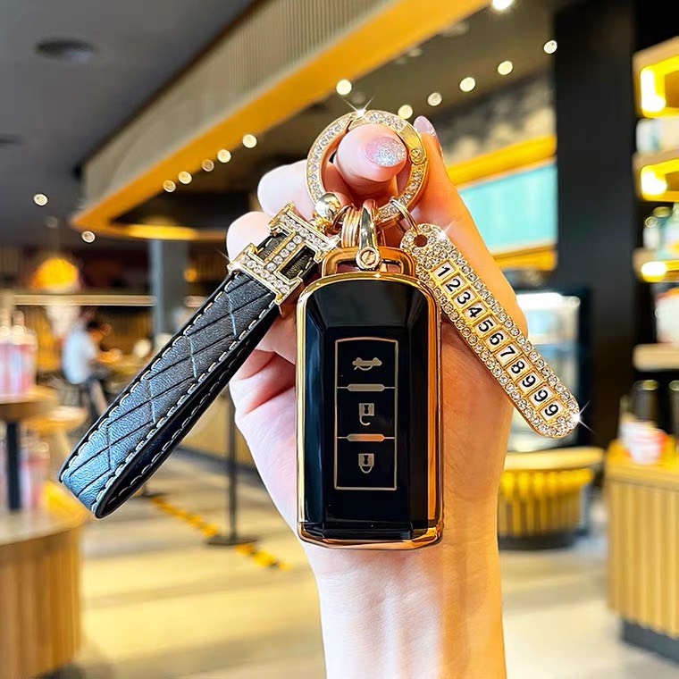 Ốp Khóa Xe Mitsubishi Xpander , Outlander , Triton ,Attrage , Pajero 3 Nút Bấm New Mạ Vàng Cao Cấp - Ốp Khóa Ô Tô