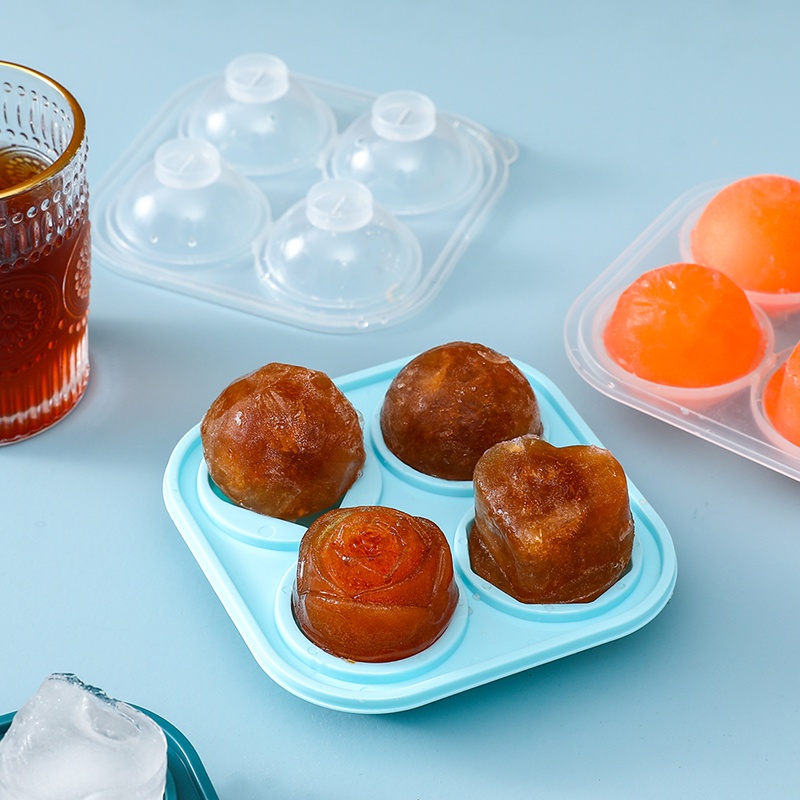 Khuôn Silicone Làm Đá Viên 4 Lỗ Hình Hoa Hồng Có Thể Tái Sử Dụng