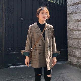 [order] áo khoác dạ caro ulzzang dáng ngắn