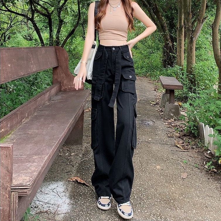 Quần jean nữ SUXI ống rộng lưng cao tôn dáng phong cách cổ điển thời trang