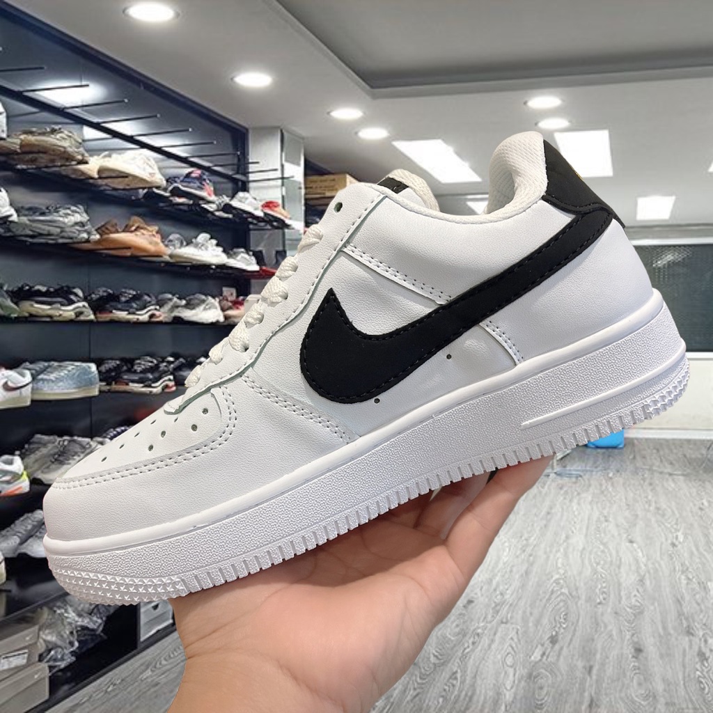 Giày Thể Thao Nam Nữ logo thêu vàng ,Giày_nike Trắng vệt đen Air Force 1 Hàng Đẹp Full Box Bill hót nhất cho nam nữ