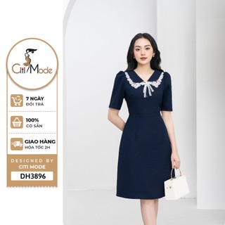 Đầm công sở CITI MODE FASHION thiết kế dáng A cổ ren đính nơ DH3896