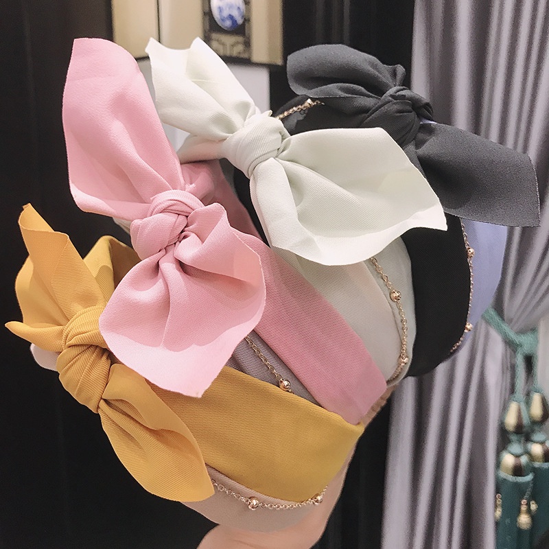 Băng Đô Thắt Nơ Vải Bản Rộng Hai Màu Tươi Tắn Cá Tính Thời Trang Đơn Giản Dành Cho Nữ
