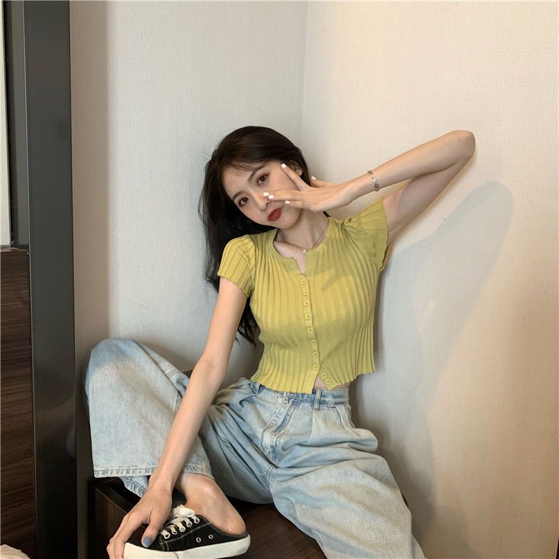 COZOK Áo Dệt Kim Ngắn Tay Dáng Ôm Thời Trang Hàn Quốc