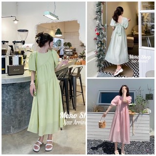 Đầm babydoll nữ dáng dài hai lớp thắt nơ xinh xắn chất tơ mềm mại