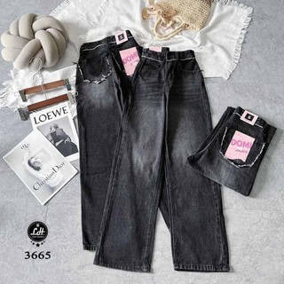  Quần jean nữ ống rộng quần bò màu xám đen chạy viền tua rua ngang lưng quanh túi khoét sau  Lê Huy Fashion MS 3665 